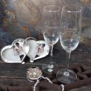  Flute glasses - for Wedding (Bride & Groom) with crystals