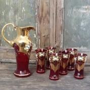  Set - jug and 6 glasses (red with gold)