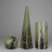  Candle with feathers (light olive green, golden)