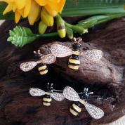  Brooch - 2 Bees (yellow, black with crystals) golden or silvery.