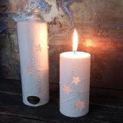  Candle - Cylinder small 10cm. (white, with stars)