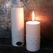  Candle - Cylinder small 10cm. (white with pearls)