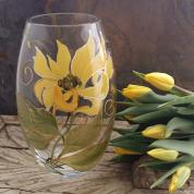  Glass vase - Yellow flower 23cm.
