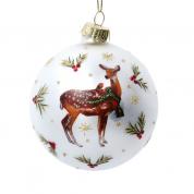  Christmas decoration - Glass Bauble 8cm. (white, Estonian forest animals)