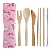  Enchanted Rainbow Unicorn 100% Natural Cutlery 6 Piece Set in Canvas Holder