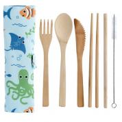  Ocean, fish - 100% Natural Cutlery 6 Piece Set in Canvas Holder