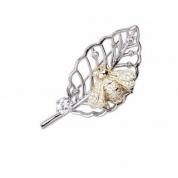  Brooch - Golden Bee on the silvery leaf, CZ 