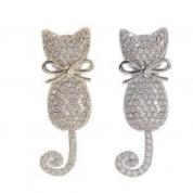  Brooch - Cat with CZ (golden or silvery)