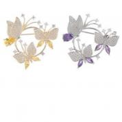  Brooch - 3 Butterflies with CZ (golden, yellow or silvery, violet)