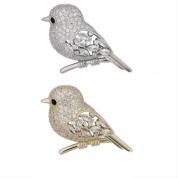  Brooch - Bird with CZ (golden or silvery)