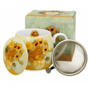 Porcelain mug with a sieve and lid - Vincent van Gogh ( Sunflowers) 430ml.