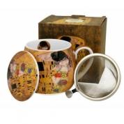  Porcelain mug with a sieve and lid - Klimt, The Kiss (brown) 430ml.