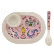 Plate and spoon for kids - Fairy tale (princess and unicorn) pink