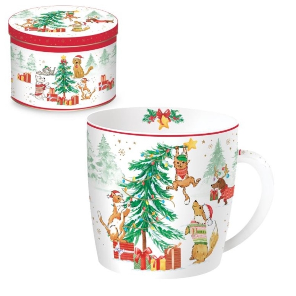 Portselan kruus - Lõbusad jõulud (koer ja kass) 350ml.