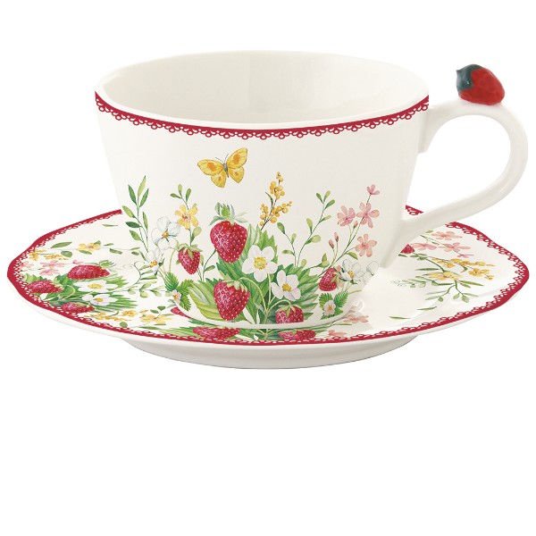 Portselan teetass alustaldrikuga "Jardin des Fraises" 200 ml